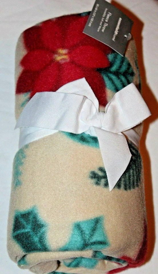 Manta polar Essential Home Navidad vacaciones roja/multi flor de pascua Foto 4 de 4