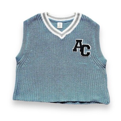 Y2K Blue Urban Outfitters Sweater Vest Womens S Cropped Chunky Knit V Neck  AC UK