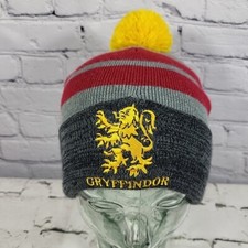 Harry Potter Beanie Hat Unisex Adult O/S Gryffindor Striped Pom-Pom Warm Ski Cap