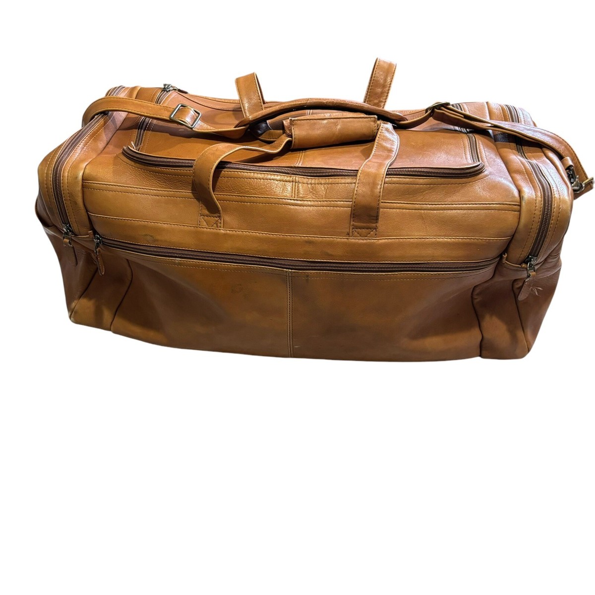 Mori Leather Duffle Bag Extra Large 26in Multi Pocket Tan