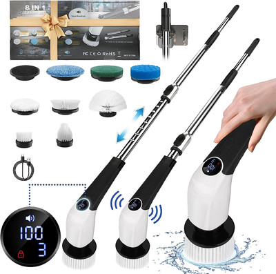 Electric Spin Scrubber Brush with 8 Replaceable Brush Head and Adjustable