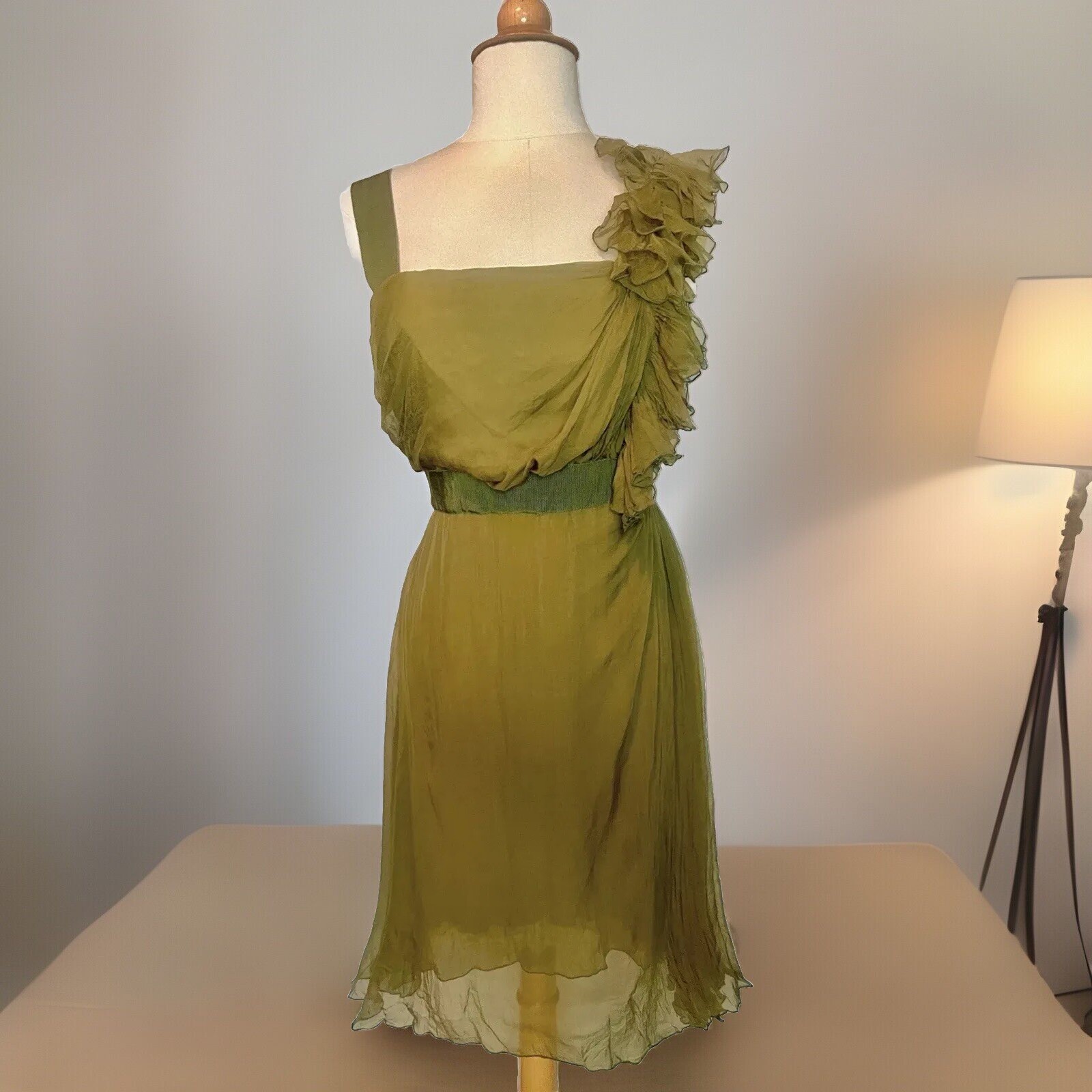 Vintage VALENTINO GARAVANI Rare2Find Green RufflePlissé 100%Silk - Main Image