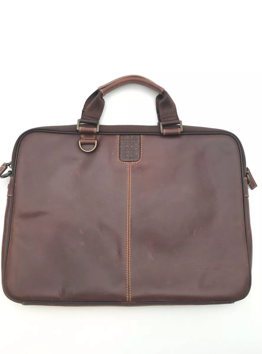 Men s Boconi Tyler Leather Laptop Briefcase Brown Bordeaux
