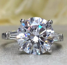 5 CT VVS1 Round Cut Moissanite Three Stone Engagement Ring Solid 14K White Gold