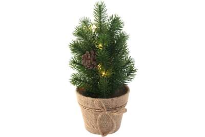 X-MAS knstlicher Weihnachtsbaum 33cm mit Zapfen Topf beleuchtet 5 LED  warmweiss 4036812013842 | eBay.de