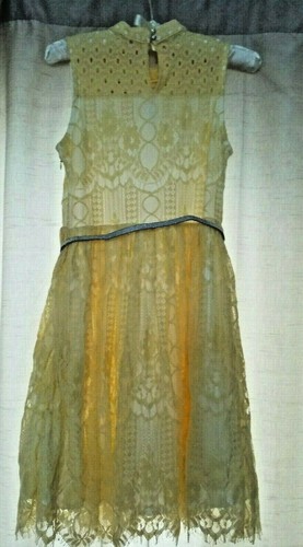 KNIT WORKS Yellow Floral Overlay Belted Party Dress & necklace Girl Size 16 - Picture 3 of 4