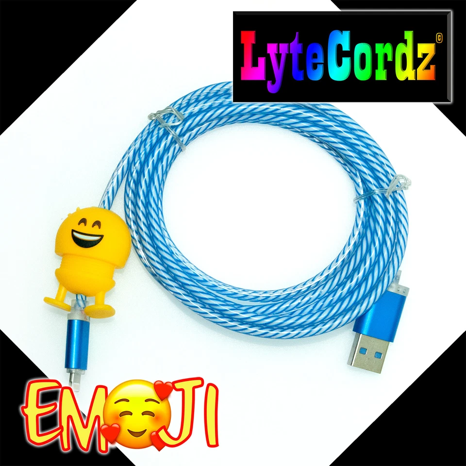 LED Glowing Lighted Light Up EMOJI Charging Charger Cable Cord - Many Colors! - Image 2 of 4