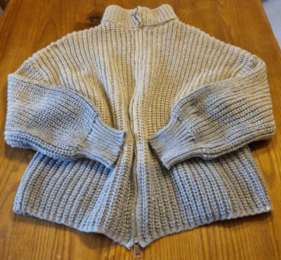 Handmade Knit  Stickjacke mit Pailletten-Garn Grobstrick Gr.M Beige/Hellblau