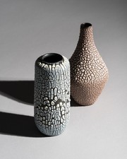 ALBERT KIESSLING  "SNAKESKIN" Vase DUO East German Pottery REDUKTIONSGLASUR GDR