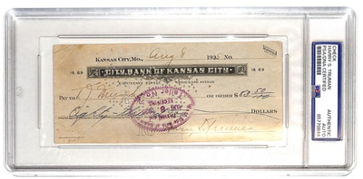 #ad Harry S Truman signed bank check 1935 PSA DNA $614.18
