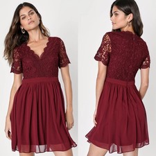 NWT Lulus Angel in Disguise Burgundy Lace Skater Dress SIZE SMALL Orig $69