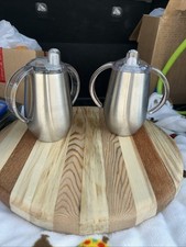 2- 8oz Sippy Cup Stainless Steel Tumbler w/Handled Lid Trainer