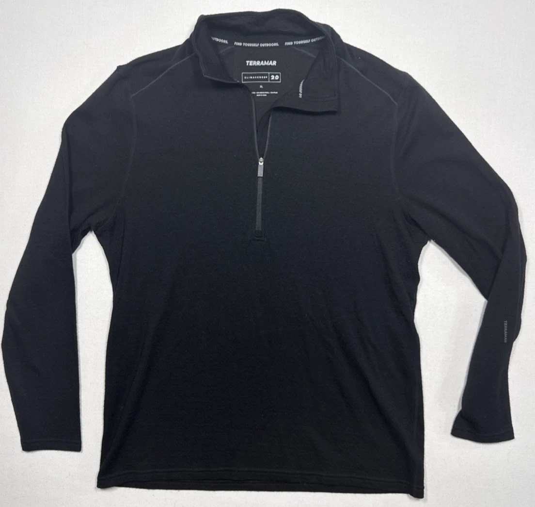 Terramar Wool Climasense Quarter Zip Neck Baselayer XL Merino Black Wool