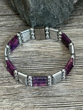Silver Magnetic Therapy Hematite Bracelet Anklet Purple Lepidolite 3 row
