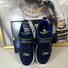 S Sport Unisex Kids Athletic Sneakers Hook & Loop Memory Foam Navy/Green 3