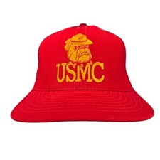 Vintage USMC Hat Cap U.S Marine Corps Snapback Adjustable Red Made In USA