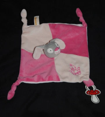 🍀Doudou Plat Lapin RODA RODADOU Ane Carré Rose Bébé Brodé Attache Tétine TTBE - Photo 1/2