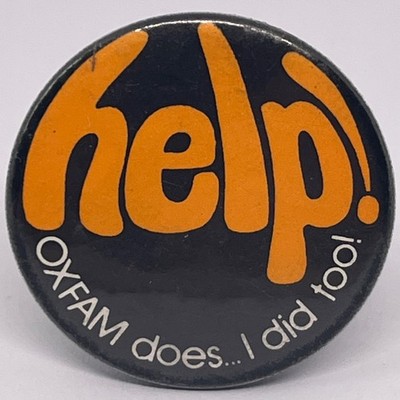 Retro Oxfam Kampagne Werbung Spendenaktion im Ruhestand Charity Pin Button Abzeichen