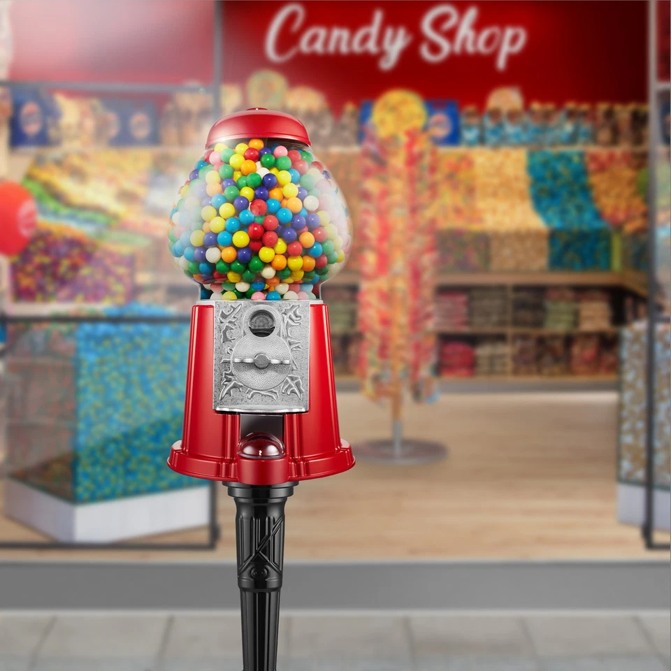 15" Gumball Machine with Stand and Coin Bank - Red, Bubble Gum Candy Dispenser - Image 2 of 4