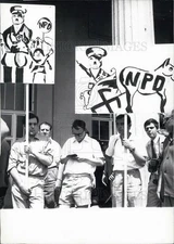 1966 Press Photo Demonstrators at an NPD Meeting in Karlsruhe.