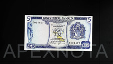 MALTA 5 LIRI 1967 1973 P32 CU- CHOICE UNC- PIN HOLES SIGN LASPINA SAMMUT BOATS