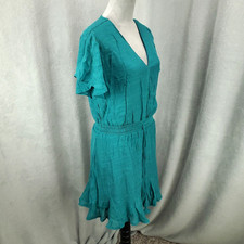 Womens Dress Size Large Teal Blue Green Elastic Waist Lined Mini Swing CrissCros