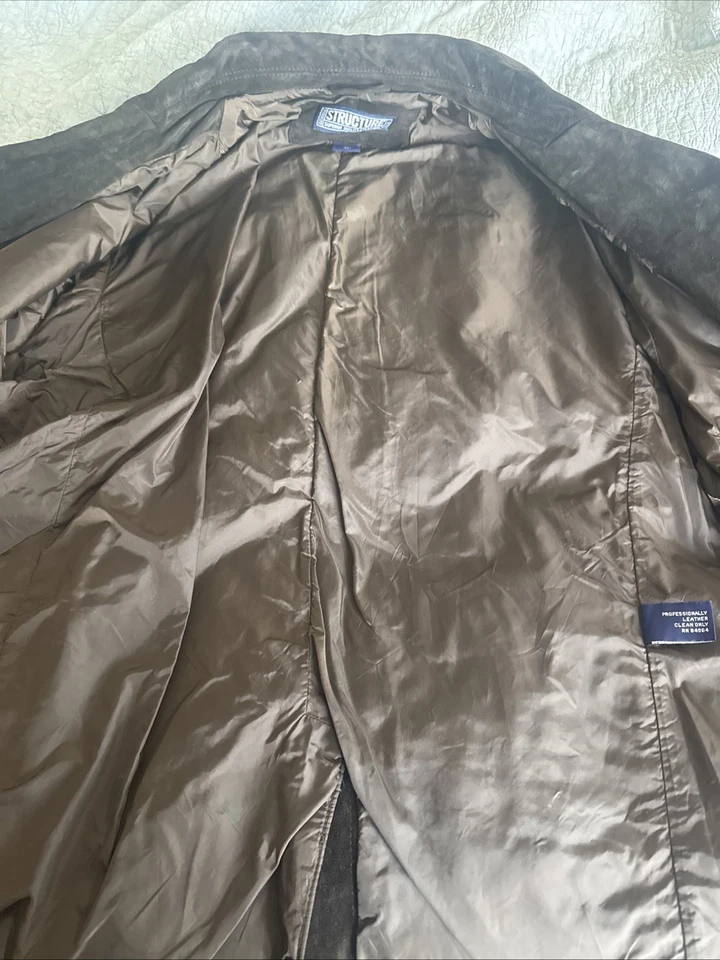 VTG 90s Structure Men’s XL Dark Brown Suede Blazer Jacket Heavy Classic - Image 3 of 4