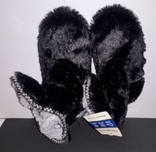 Dearfoams Girls Black Faux Fur Memory Foam Bootie Slippers Size 7 Slip-On