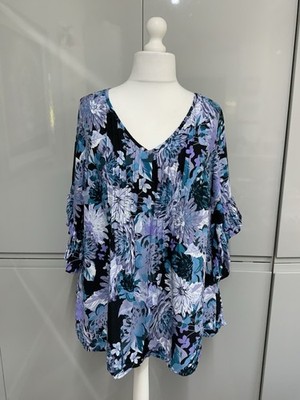 Evans Avenue Top Größe 16 Abby Biesen blau Blumenmuster Tunika neu mit Etikett