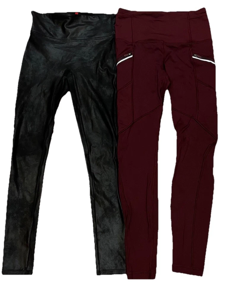 Spanx ( XS) Black Leggings And Lululemon (S-4) Burgundy Leggings- Compressive - Image 2 of 4