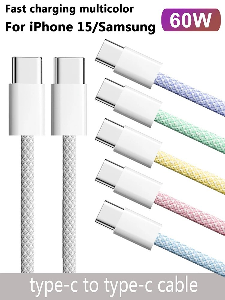 Braided USB Type C to USB-C Cable Charge PD 60W Quick Charging Data Fast Charger