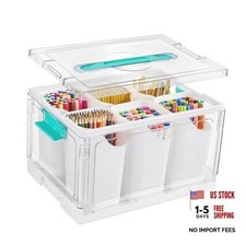24 QT Clear Plastic Craft Organizer with 6 Detachable Inserts, Art Supply and