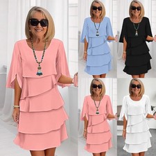 UK Women's Tiered Mini Summer Party Casual Short Sleeve Dress Dresses SIZE 8-20
