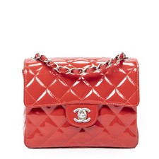 Chanel Red Mini Square Single Flap Shoulder Bag Quilted Patent Leather