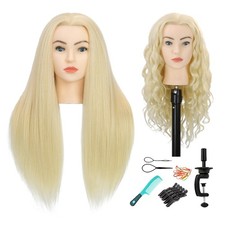28" Mannequin Head with Human Hair Light Blonde 80 Real Hair Blue Eyes Styli...