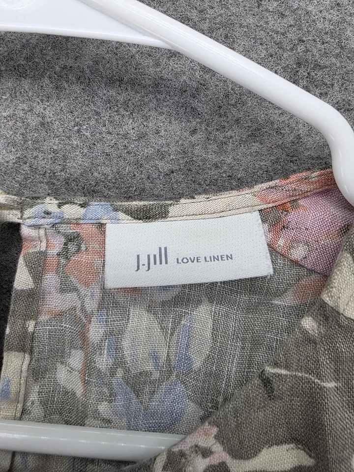 Vestido de lino Jill Love para mujer gris medio floral manga larga bolsillos boho maxi Foto 3 de 4