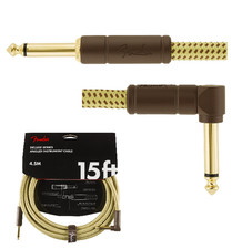 Fender Deluxe 15 ft Tweed Right-Angle/Straight Guitar Instrument Cable Cord 1/4"