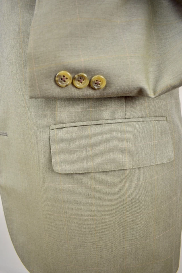 Traje Southwick 1995-2004 marrón claro a cuadros lana tres rollos dos talla: 40R Foto 4 de 4