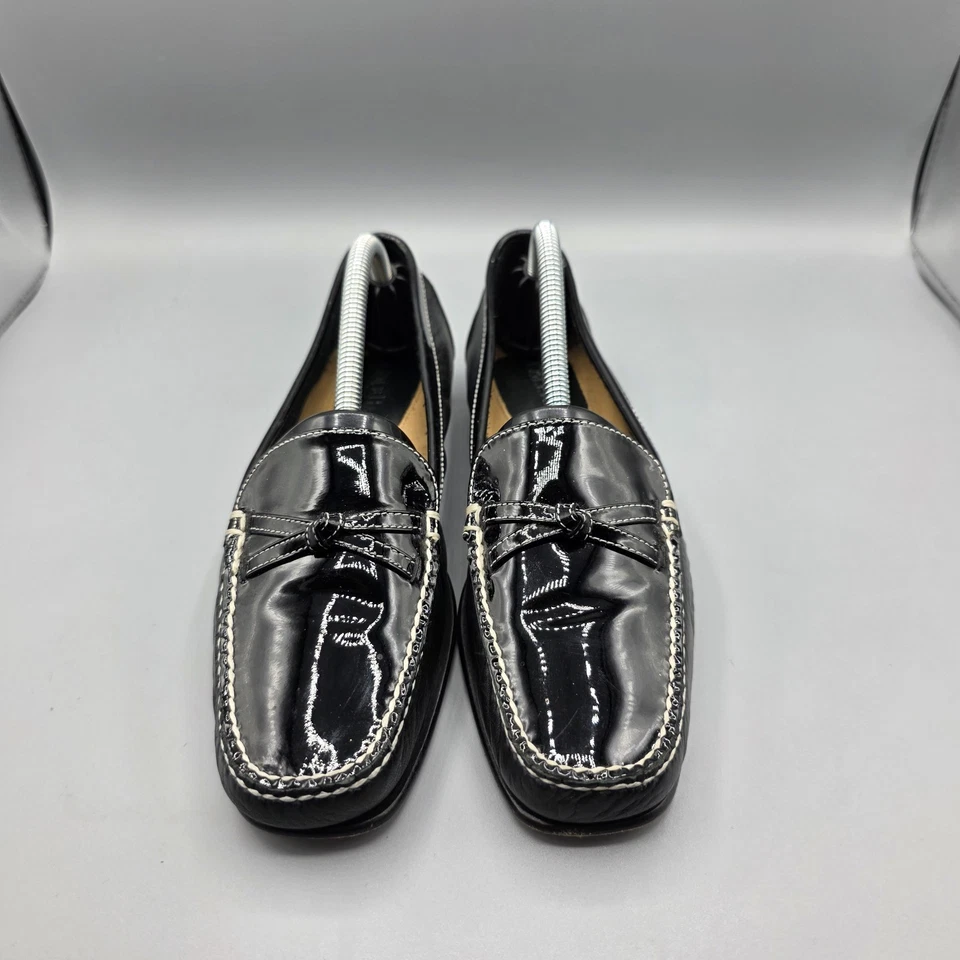 Cole Haan Loafers Womens 6.5 B Black Leather Bow Square Toe Slip On Flats - Image 3 of 4