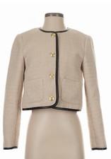 J.Crew Sz 2 Tweed Lady Jacket Blazer with Leather Trim In Tan Beige NWOT