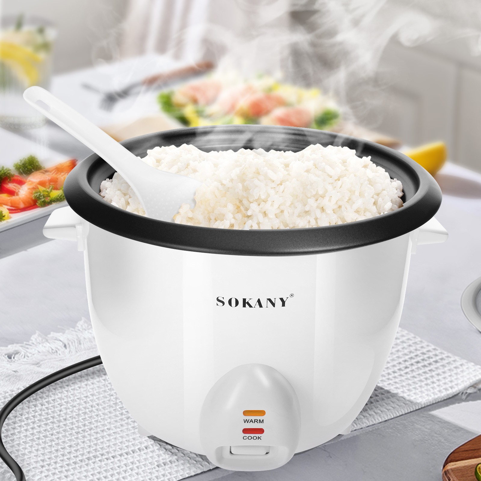 Cuiseur à riz 2.2L Sokany blanc avec panier vapeur compact - 2