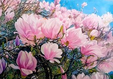 Ölgemälde Blumen Blüten rosa Pflanzen modern 100x70cm handgemalt OOAK Zertifikat
