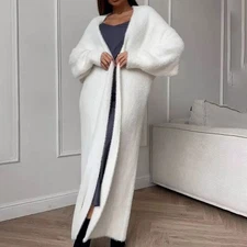 Women’s Furry Long Cardigan – Slouchy Open Front Fuzzy Cozy Duster Coat