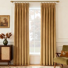 Gold Brown Triple Pleated Velvet Curtains 84 inches Long 2 Panels for Living Roo
