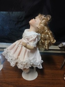 Blonde Curly Hair Light Complexion Girl Doll with Display Stand