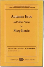 Mary Kinzie / AUTUMN EROS Uncorrected Proof 1st 1991