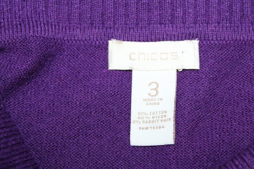 Chico's Sz 3 Royal Purple Knit Pullover Sweater Cowl Neck Cotton Nylon Rabbit - Picture 6 of 6