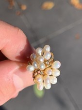 14ct Gold Diamond Baroque Pearl Ring, Art Nouveau Design, 14k 585