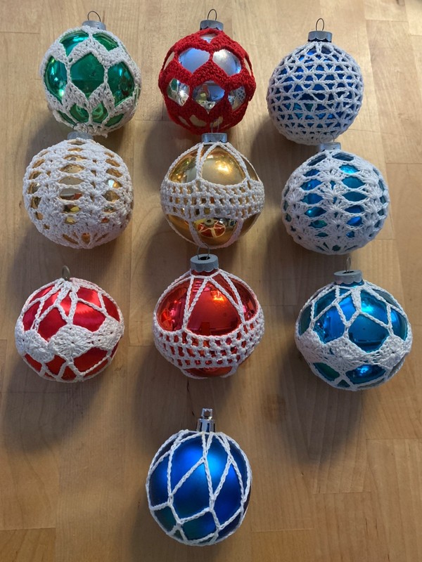 Lot of 10 Vintage Hand Crocheted Christmas Ball Ornaments Ornate