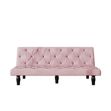 Convertible Pink Velvet Sofa Bed with Frame, Ideal for Overnight Guests in Cozy